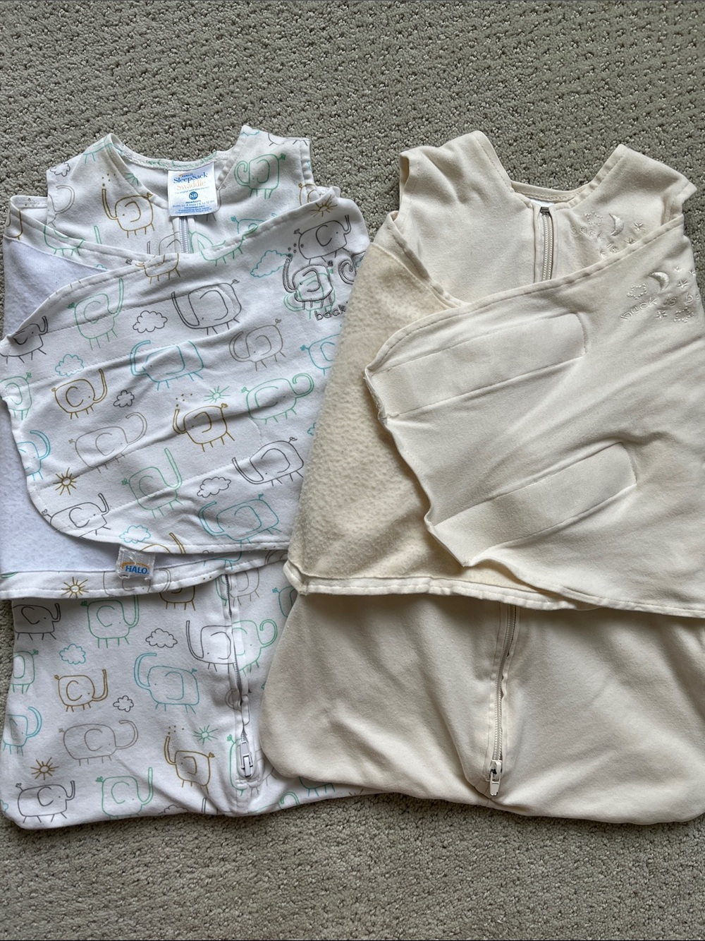 Halo Cotton Baby Sleep Sack Swaddle with Front Zipper Velcro set